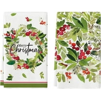 SM-XLHN Holly Berry Merry Christmas Kitchen Towels Dish Towels, 18x26 Inch Leaves Wreath Winter Xmas Holiday Decoration Hand Towels Set of 2
