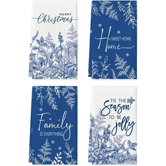 SM-XLHN Holly Merry Christmas Kitchen Towels Dish Towels, 18x26 Inch Holiday Home Sweet Home Jolly Winter Decoration Hand Towels Set of 4