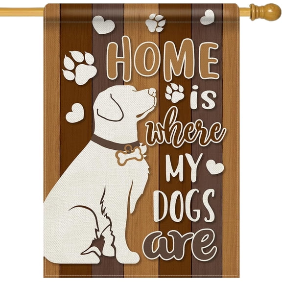 SM-XLHN Home is Where My Dogs are 28 x 40 House Flag Double Sided, Pet Paw Print Garden Yard Decoration Dog Owner Lover Gifts, Farmhouse Rustic Burlap Outdoor Decor Decorative Large Flag