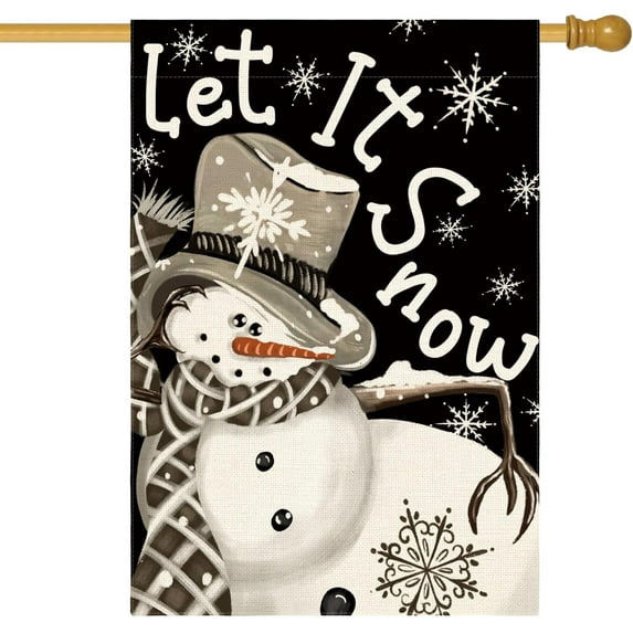 SM-XLHN Let It Snow Snowflake Snowman Christmas House Flag 28x40 Inch Double Sided, Black Winter Holiday Yard Outdoor Decorative Flag