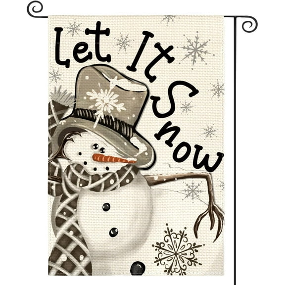 SM-XLHN Let It Snow Snowflake Snowman Christmas House Flag 28x40 Inch Double Sided, Black Winter Holiday Yard Outdoor Decorative Flag