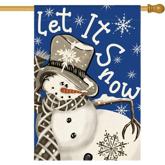 SM-XLHN Let It Snow Snowflake Snowman Christmas House Flag 28x40 Inch Double Sided, Black Winter Holiday Yard Outdoor Decorative Flag