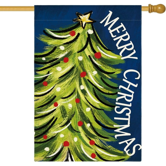SM-XLHN Merry Christmas House Flag 28x40 Inch Double Sided, Christmas Tree Xmas Winter Holiday Yard Outdoor Decorative Flag