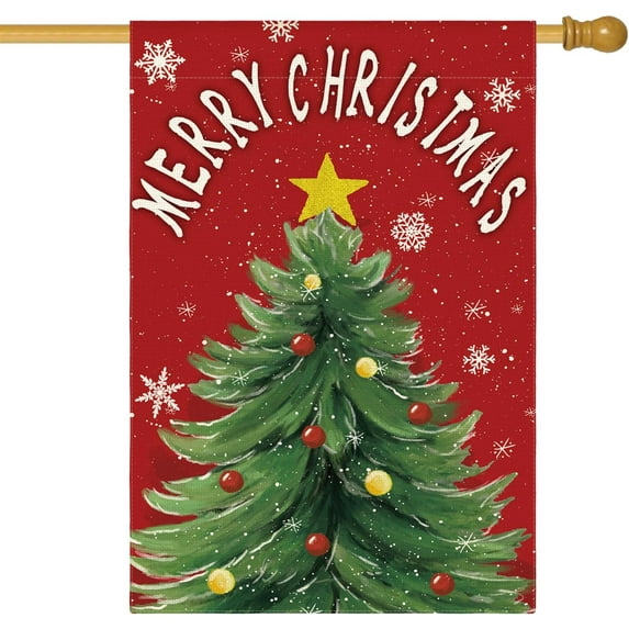 SM-XLHN Merry Christmas House Flag 28x40 Inch Double Sided Outside, Christmas Tree Star Winter Holiday Yard Outdoor Decorative Flag
