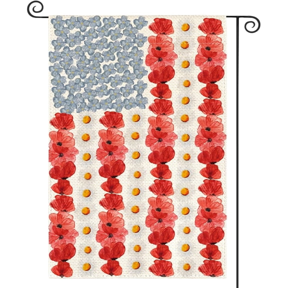 SM-XLHN Myosotis Poppy Memorial Day Garden Flag 12x18 Inch Double Sided Outside, Patriotic American Flag Yard Outdoor Decoration