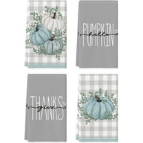 SM-XLHN Orange Eucalyptus Leaves Hello Pumpkin Fall Kitchen Towels Dish Towels, 18x26 Inch Farmhouse Give Thanks Decoration Hand Towels Set of 4