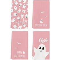 SM-XLHN Pink Ghost Spooky Happy Halloween Kitchen Towels Dish Towels, 18x26 Inch Farmhouse Bat Boo Decoration Hand Towels Set of 4