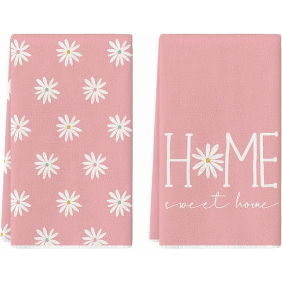 SM-XLHN Pink Home Sweet Home Flowers Summer Kitchen Towels Dish Towels, 18x26 Inch Wedding Decoration Hand Towels Set of 2