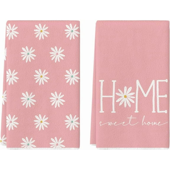 SM-XLHN Pink Home Sweet Home Flowers Summer Kitchen Towels Dish Towels, 18x26 Inch Wedding Decoration Hand Towels Set of 2