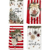 SM-XLHN Red Xmas Tree Merry Christmas Kitchen Towels Dish Towels, 18x26 Inch Holiday Gloves Ball Hello Winter Decoration Hand Towels Set of 4