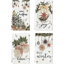 SM-XLHN Red Xmas Tree Merry Christmas Kitchen Towels Dish Towels, 18x26 Inch Holiday Gloves Ball Hello Winter Decoration Hand Towels Set of 4