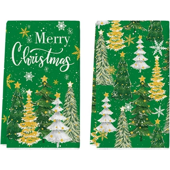 SM-XLHN Red Xmas Trees Merry Christmas Kitchen Towels Dish Towels, 18x26 Inch Daily Star Snowflake Winter Decoration Hand Towels Set of 2
