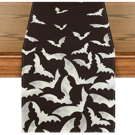 SM-XLHN Silhouette Black Bats Halloween Table Runner, Fall Kitchen Dining Table Decoration for Home Party Decor 13x72 Inch