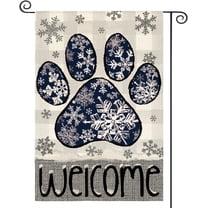 SM-XLHN Snowflake Paw Print Winter House Flag 28x40 Inch Double Sided Outside, Buffalo Plaid Welcome Seasonal Yard Outdoor Decorative Flag