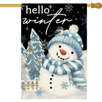 SM-XLHN Snowman Cardinal Hello Winter House Flag 28x40 Inch Double Sided, Polka Dot Winter Holiday Yard Outdoor Flag