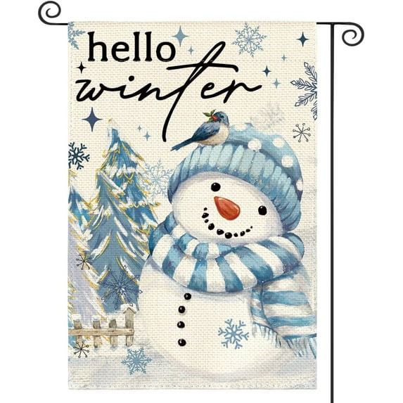 SM-XLHN Snowman Cardinal Hello Winter House Flag 28x40 Inch Double Sided, Polka Dot Winter Holiday Yard Outdoor Flag