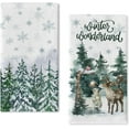 thumbnail image 1 of SM-XLHN Snowy Winter Wonderland Pine Tree Snowflake Kitchen Dish Towel, Watercolor Reindeer Bear Bullfinch Woodland Animal Hand Drying Cloth, Christmas Farmhouse Snow Decor Home Decoration 18x26, 1 of 6