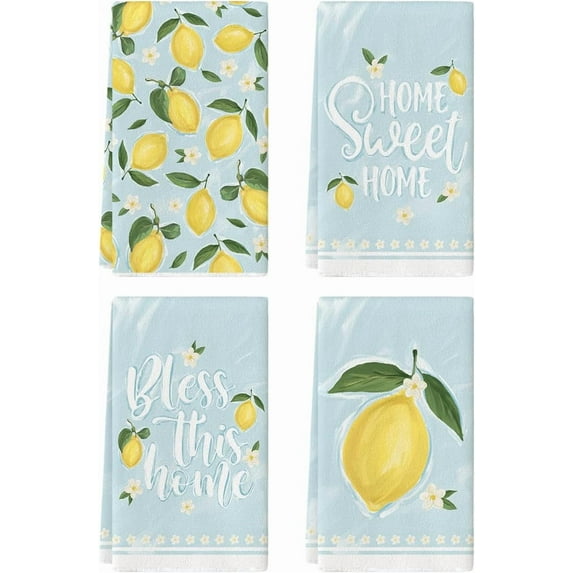SM-XLHN Sweet Lemon Flower Summer Kitchen Towels Dish Towels, 18x26 Inch Home Farmhouse Summer Seasonal Decoration Hand Towels Set of 4