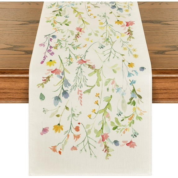 SM-XLHN Wildflowers Bloom Flowers Spring Table Runner, Seasonal Summer Floral Kitchen Dining Table Decoration for Home Party Decor 13x48 Inch