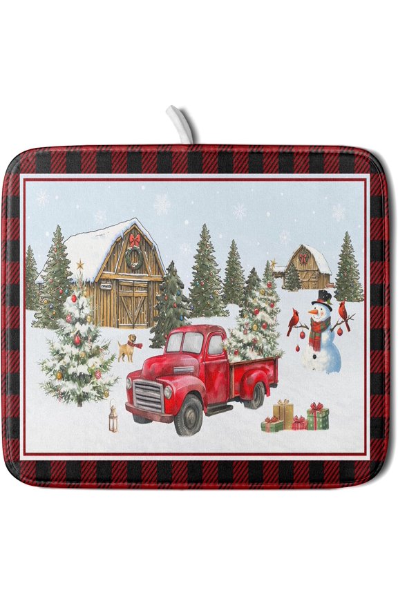 Winter Blue Snowflake Dish Drying Mat Christmas Tree Kitchen Counter Dish Drainer Mats Xmas Forest Deer Elk Dish Dry Pad Bottles Protector for Kitchen Countertop Coffee Bar 16x18 inch