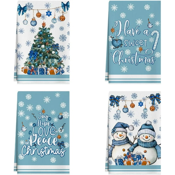 SM-XLHN Winter Snowmans Christmas Trees Bells Snowflakes Kitchen Towels Dish Towels 18x26 Inch Xmas Home Kitchen Decorations Hand Towels Set of 4 Drying Dishcloth