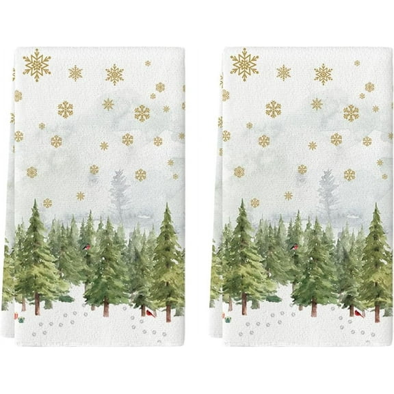 SM-XLHN Xmas Trees Snowflakes Winter Kitchen Towels Dish Towels, 18x26 Inch Seasonal Christmas Decoration Hand Towels Set of 2