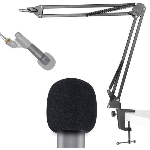 SM58 Microphone Stand with Windscreen - Mic Boom Arm Stand with Foam Cover Pop Filter for SM58S SM58-LC Dynamic Vocal Gaming Microphone by SUNMON