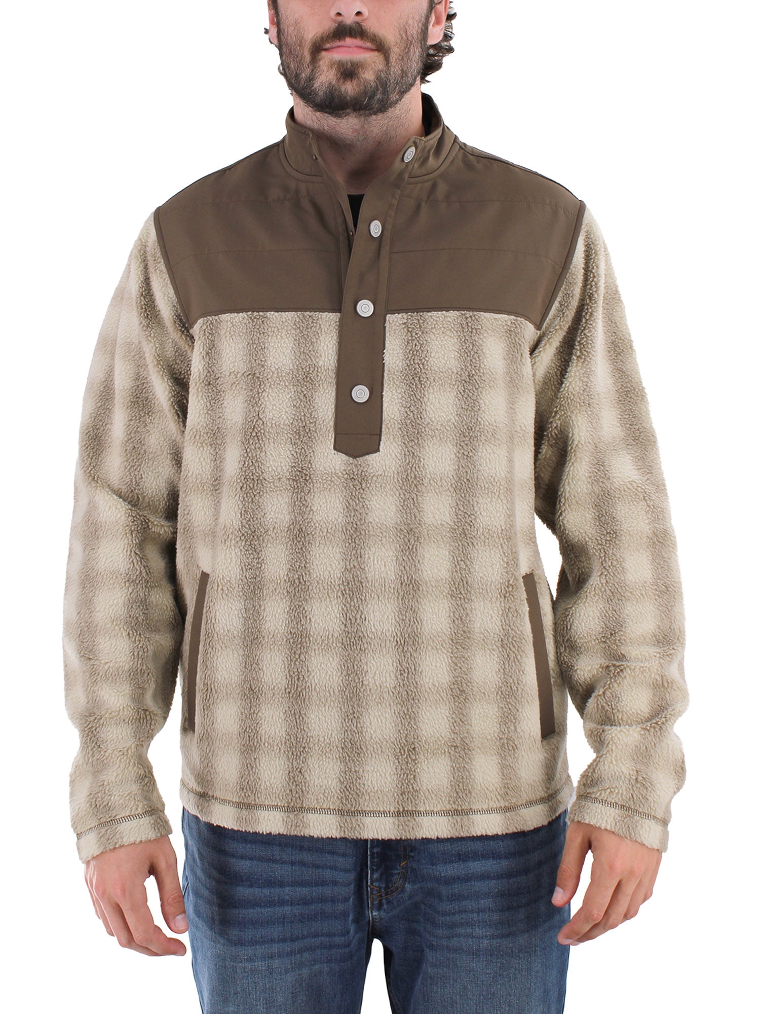 10Stone Bed Rock Fleece Pullover - Brown Buffalo Plaid, S-3XL