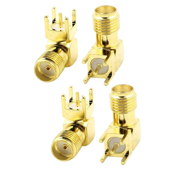 SMA Female Jack Right Angle Solder PCB Mount RF Connector Adapter Gold Tone 4pcs