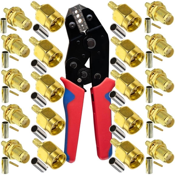 SMA cable crimping tool and 10pcs SMA male to female connectors for RG174 RG316 wifi antenna extension cable