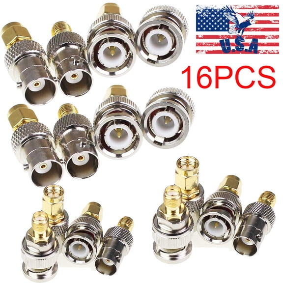 SMA to BNC Connectors Kit 16PCS Male Female RF Coax Coaxial Adapter Converter