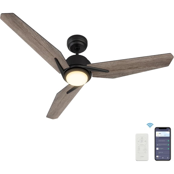 SMAAIR 48 Inch Smart Ceiling Fan with Dimmable Light Remote Control, Indoor Outdoor DC Ceiling Fan with 3 Blade for Bedroom, Living Room Works with Alexa/Google Assistant/Siri Shortcuts, Light Wooden