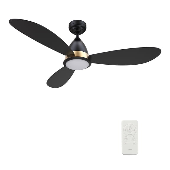 SMAAIR 52" Balck and Gold Smart Ceiling Fans with LED Light Remote 3 Blades for Patio Living Room Bedroom Office