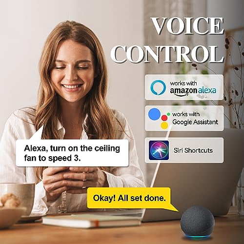 SMAAIR 52 Inch Smart Ceiling Fan with Light, Indoor/Outdoor Ceiling Fanwith DC Motor,10-speed,8 Hours Timer, Works with Remote Control//Google Assistant/Siri Shortcuts (Wood)