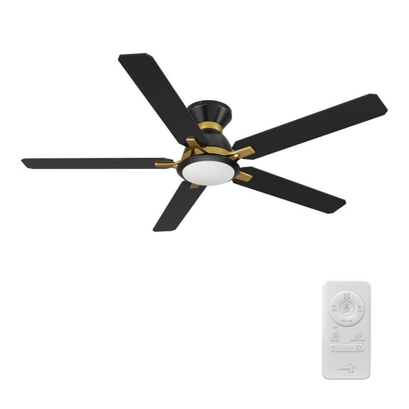 SMAAIR 60" Black and Gold Flush Mount Ceiling Fan with Remote Dim LED Light 5 Blades
