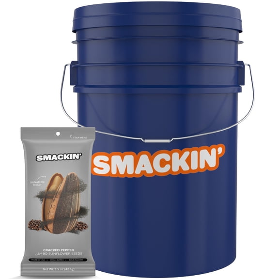 SMACKIN' Sunflower Seeds | Cracked Pepper Jumbo Sunflower Seeds | 54 Bag Seed Bucket | 1.5 Ounce Flavored Sunflower Seeds | Small-Batch, American Made Sunflower Seeds