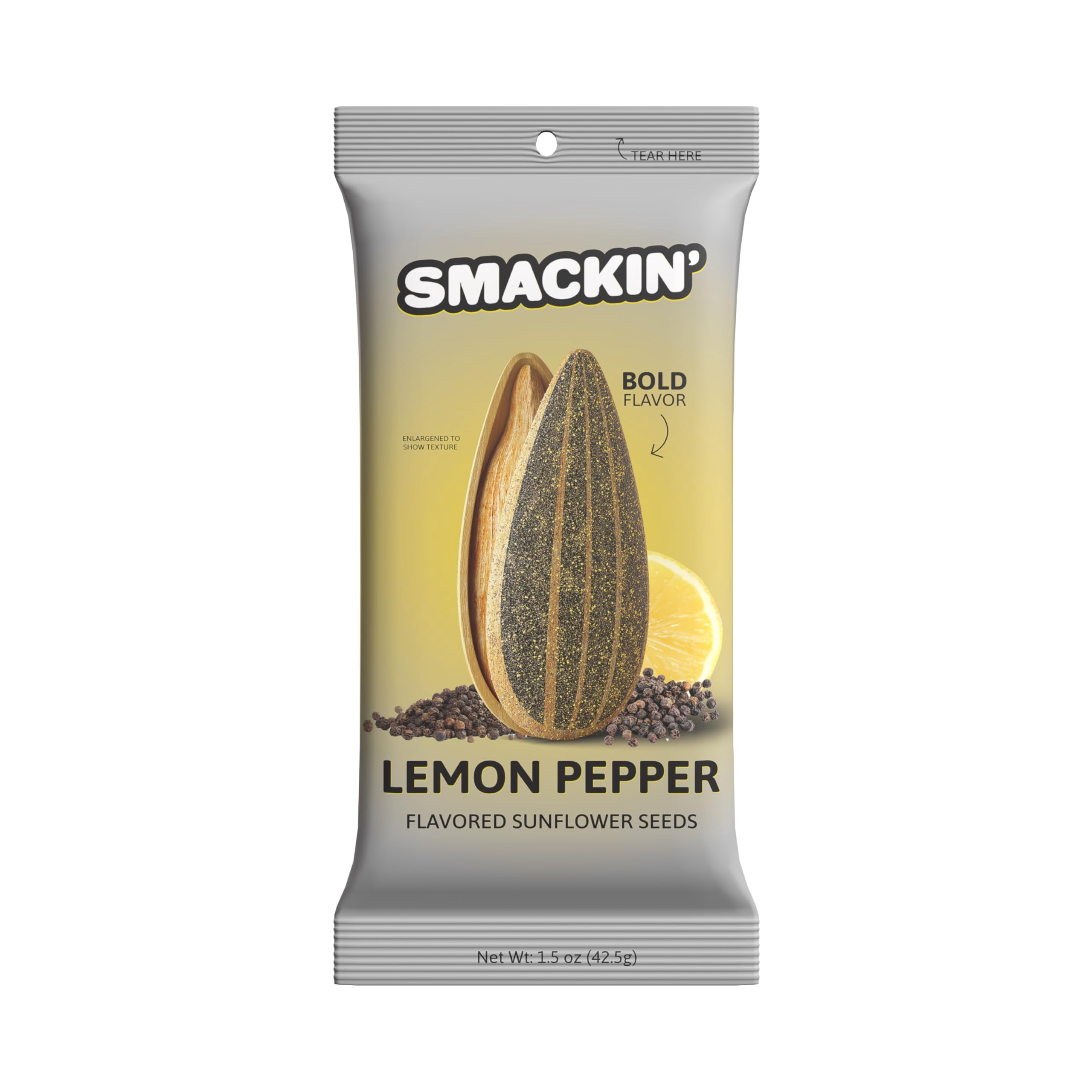 SMACKIN' Sunflower Seeds, Roasted Jumbo Small-Batch, American Made - Lemon Pepper. 1.5oz bags (36 Pack)