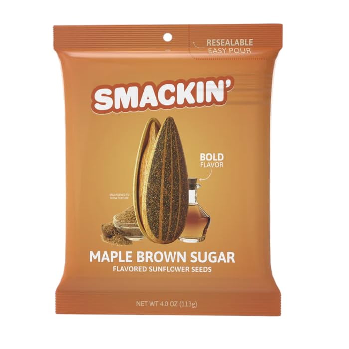 SMACKIN' Sunflower Seeds, Roasted Jumbo Small-Batch, American Made - Maple Brown Sugar. 4oz bags (12 Pack)