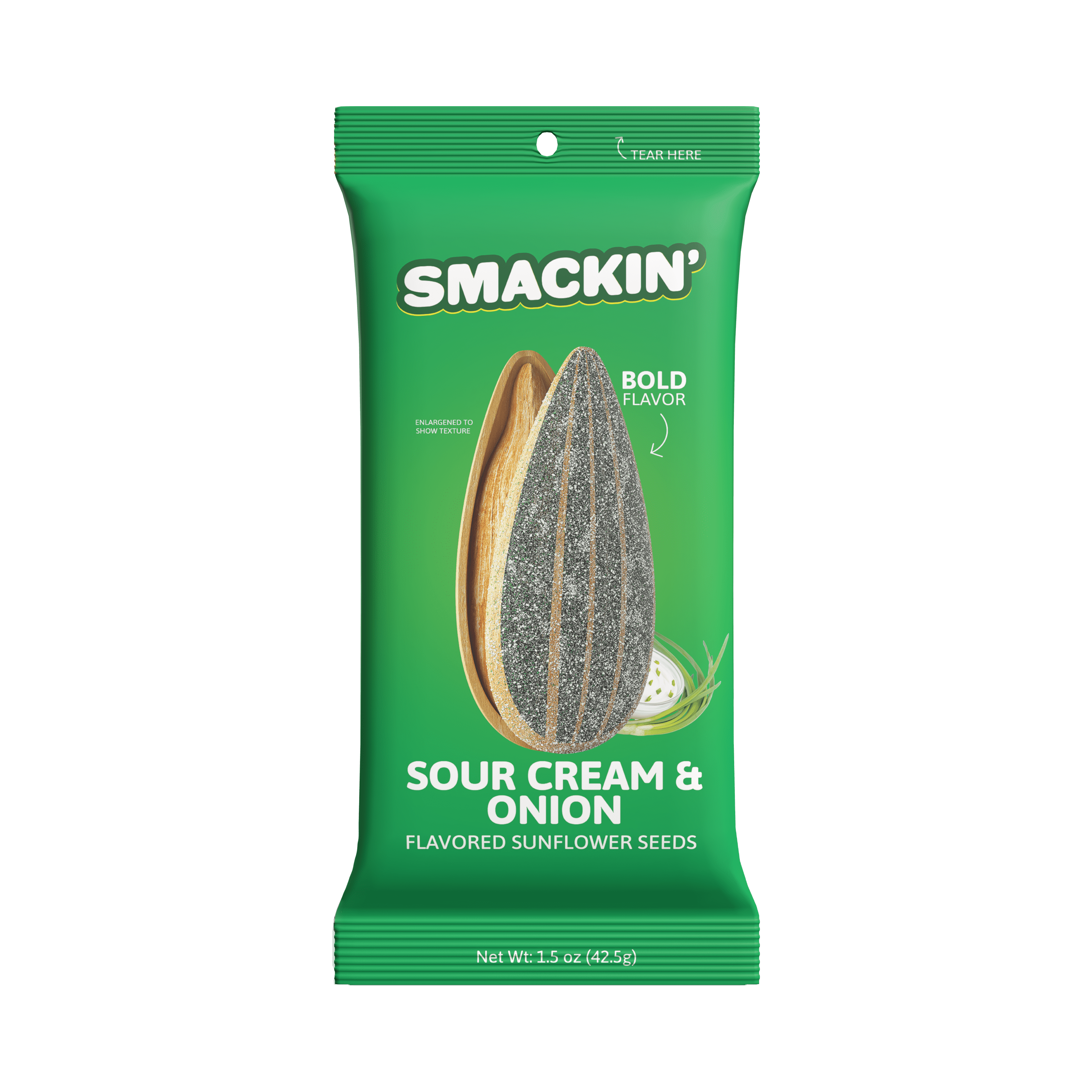 SMACKIN' Sunflower Seeds, Roasted Jumbo Small-Batch, American Made - Sour Cream & Onion. 1.5oz bags (36 Pack)