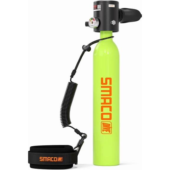 SMACO Mini Scuba Tank 0.5L Handheld Diving Tank Reusable Lung Air Tank Diving Cylinder for Underwater Exploration Emergency Rescue Boat Cleaning Backup Air Source Pony Bottle S300