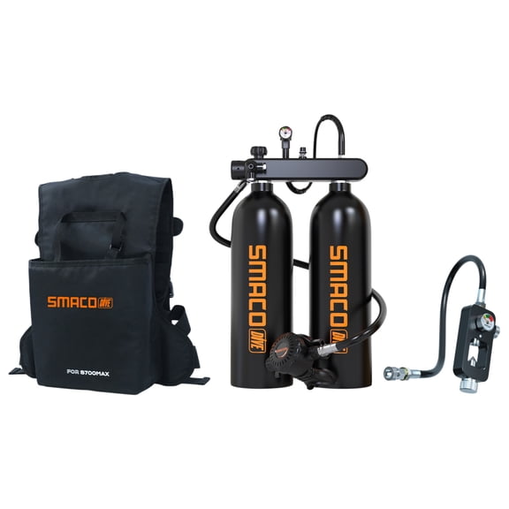 SMACO Mini Scuba Tank 1.9L Double Diving Tank Reusable Small Pony Bottle for Underwater Exploration Portable Twin 1.9L Lung Air Tank Kit Diving Cylinder for Emergency Rescue Boat Cleaning S700 Max