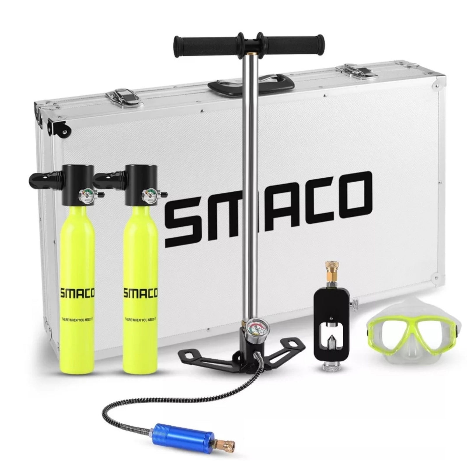SMACO Oxygen Cylinder Mini Scuba Oxygen Reserve Air Tank Diving Equipment Set with Aluminum Box