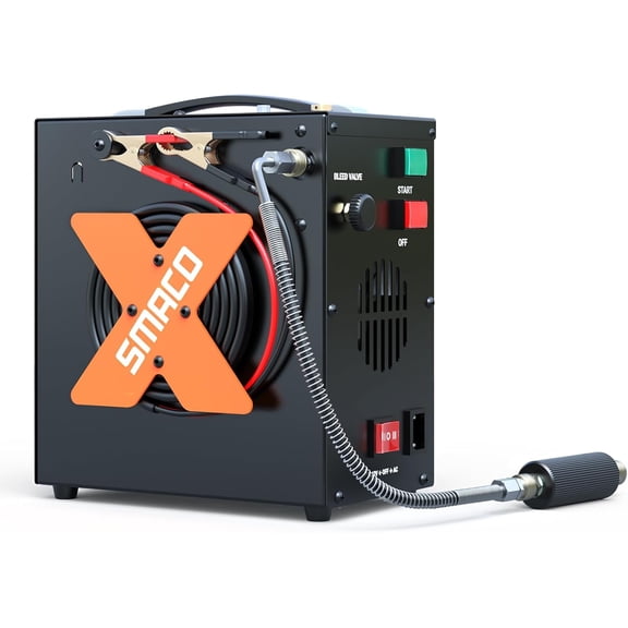 SMACO PCP Air Compressor 4500Psi/30Mpa High Pressure Air Compressor Paintball Scuba Tank Compressor HPA Pump Fill Station Auto-Stop,Oil-Free Powered by 12V DC or 110V AC with Water/Oil Separator