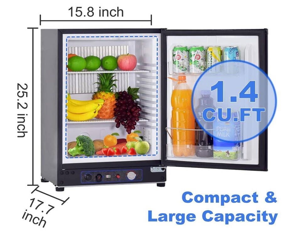 SMAD 1.4 Cu ft 3 Way Propane Gas Fridge Mini Outdoor Camper RV Refrigerator Storage Reversible Door