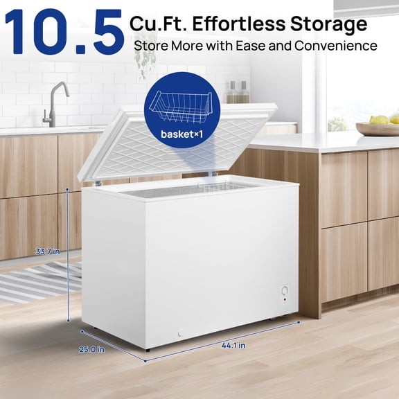 SMAD 115V Top Freezer 10.5 Cu Ft Chest Freezer With Adjustable Thermostat