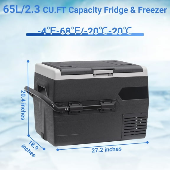 SMAD 12V/24V Car Fridge, 65L Camping Mini Freezer, -20 to 20, Quiet Electric Compressor Cool Box