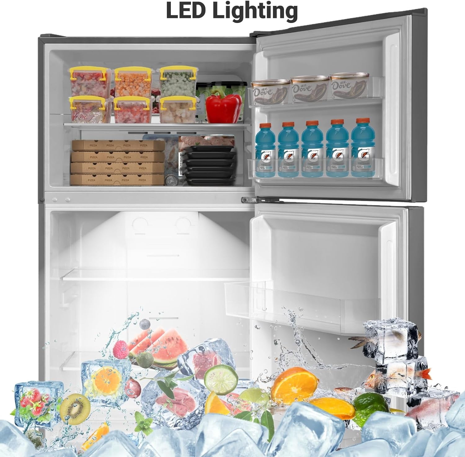 SMAD 13.9 Cu ft Top Freezer Refrigerator, Full Size 28 in.W Frost Free LED Light, Reversible door