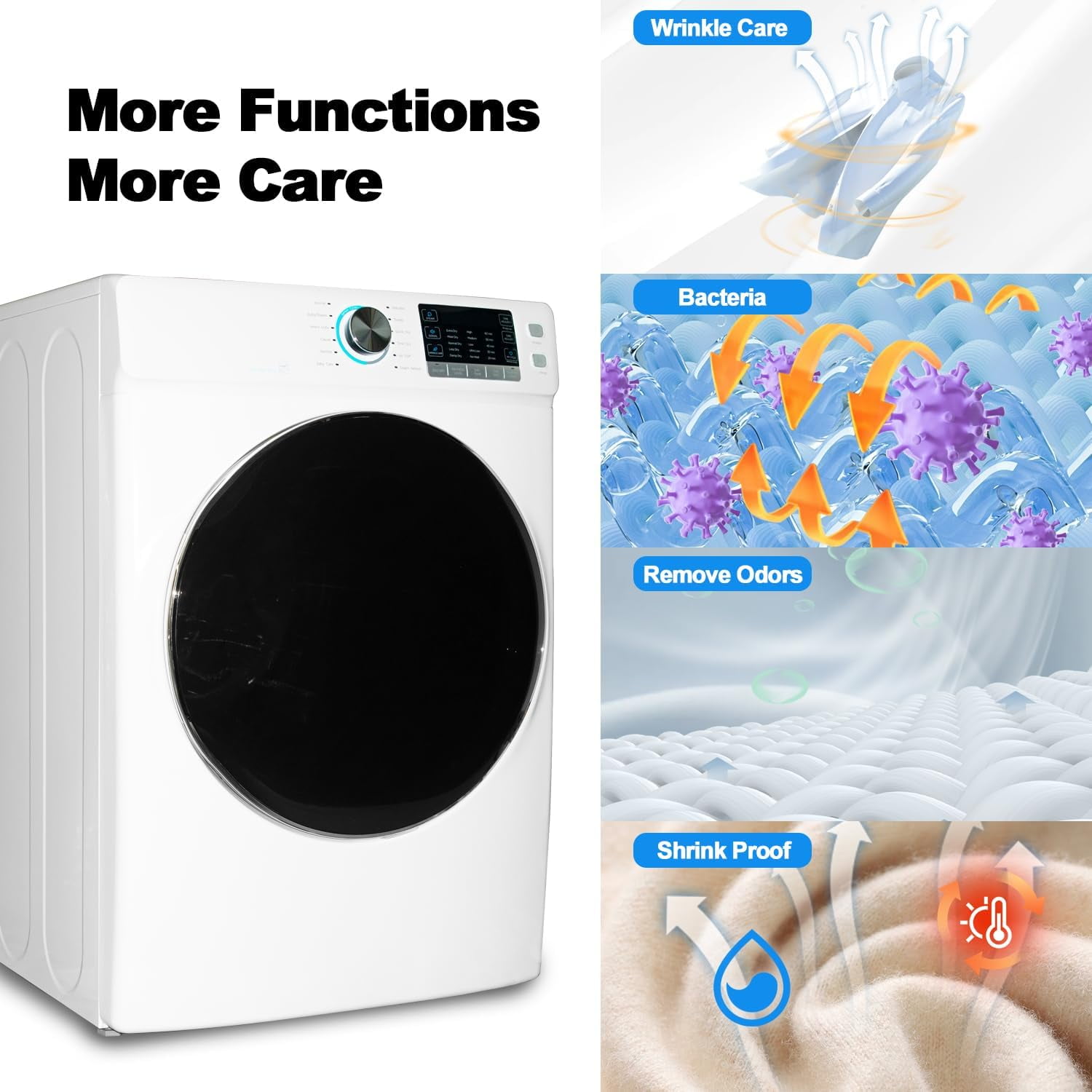 SMAD 27 in.W Electric Front Load Dryer, 8 Cu ft Large Capacity, Steam Function, Wrinkle Care, Reversible Door