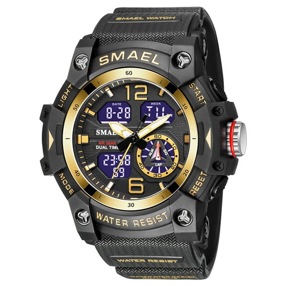 SMAEL 8007 Sports Men Watches Top Brand Luxury Military Alarm Quartz Watch Men Waterproof Digital Dual Time Display Clock For Male