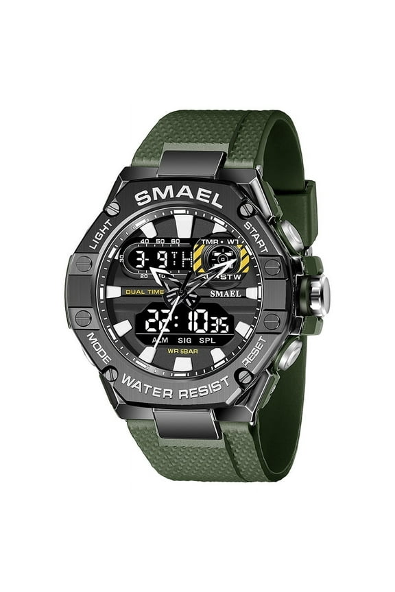 8066 Top Brand Sport Men Watch Led Light Dual Display Student Wristwatch Male Military Alloy Case Stopwatch Watches